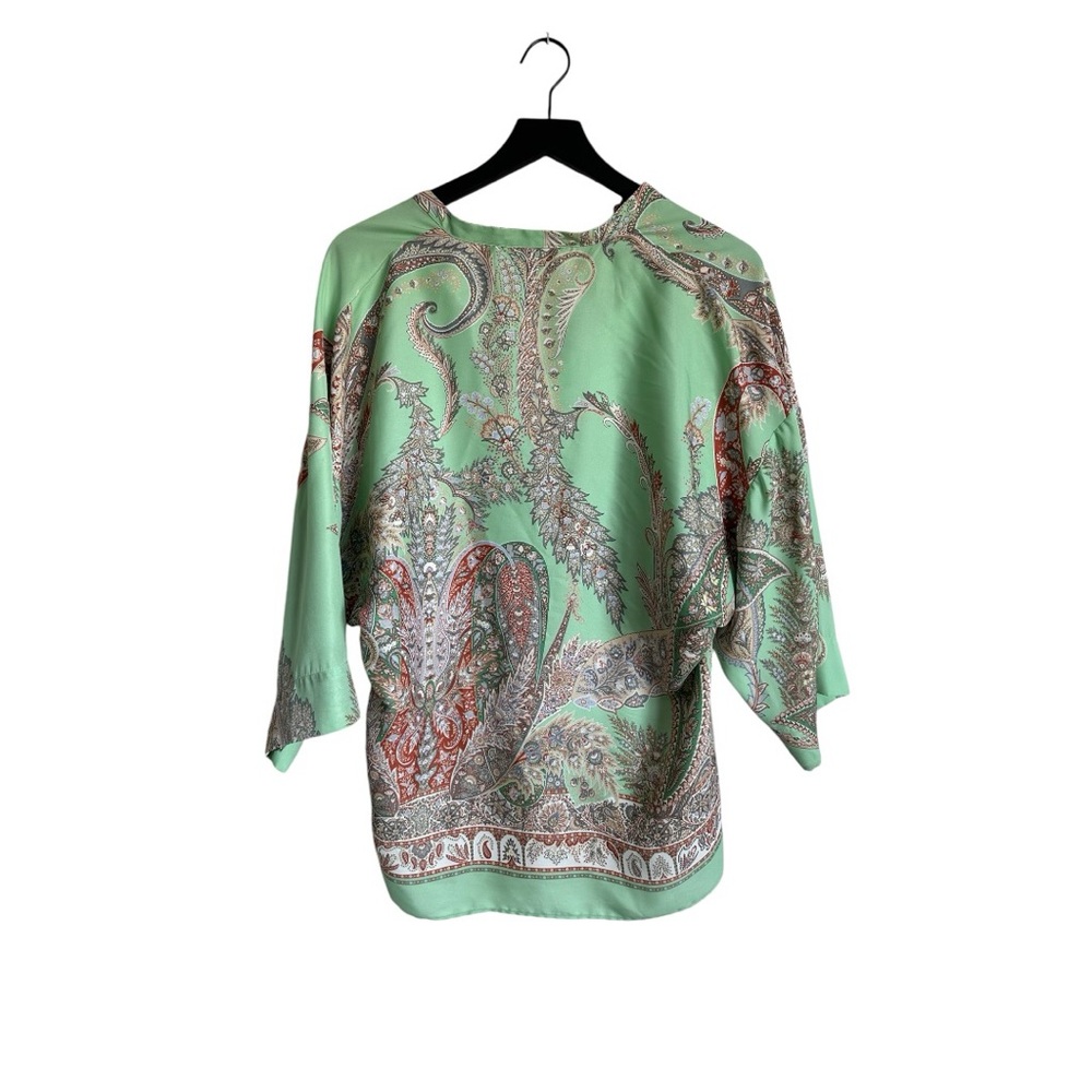 Zara Small Green Multicolored Paisley 3/4 Sleeve Top - Picture 4 of 5